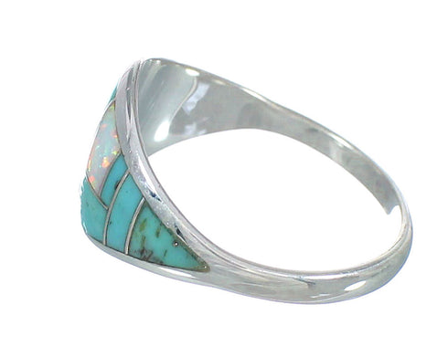 Authentic Sterling Silver Southwest Opal And Turquoise Inlay Ring Size 6-1/4 RX61787